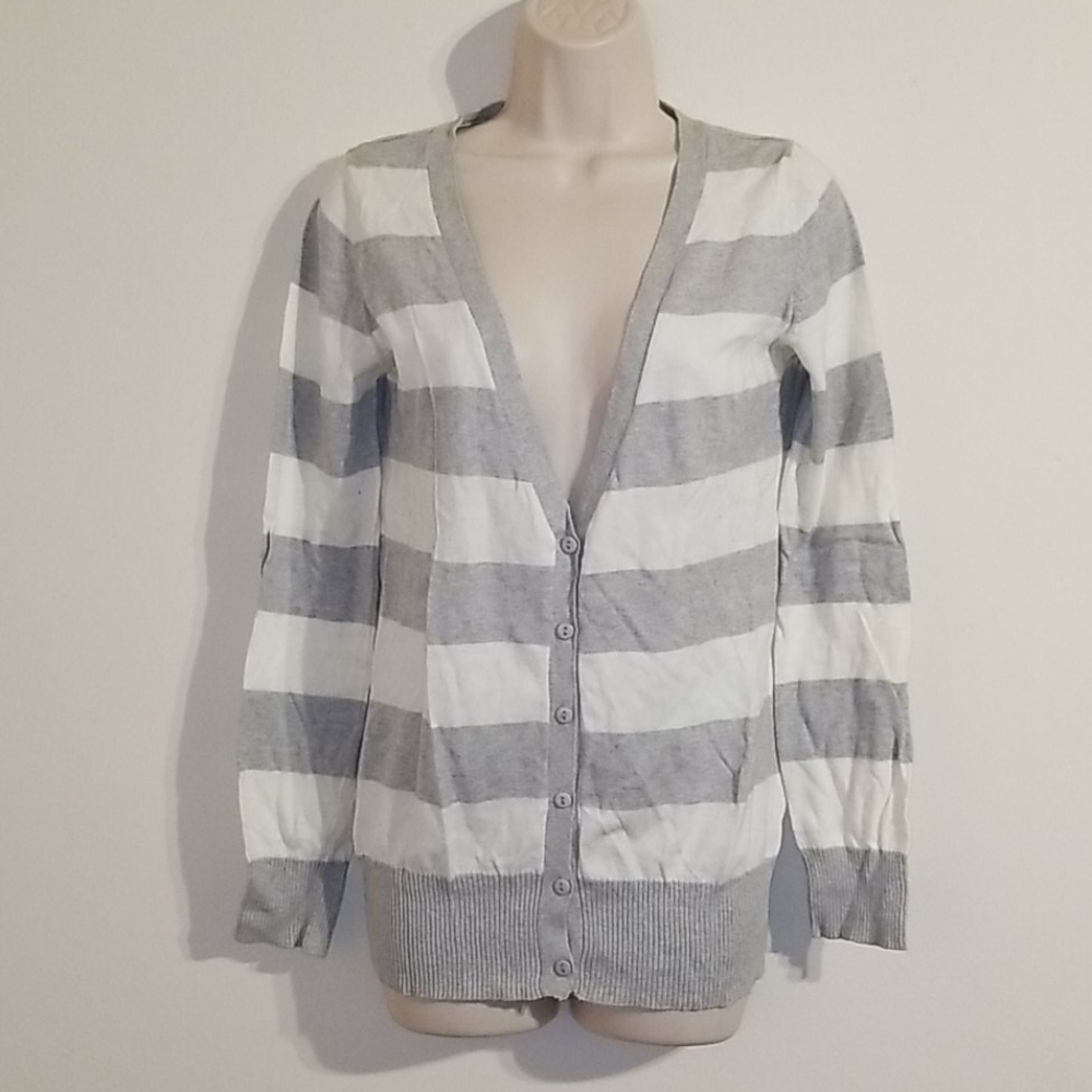 Max Rave women's gray and white striped cardigan